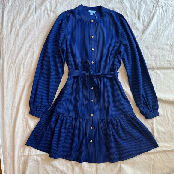 Draper James Blue Striped Button Down Dress - Picture 1 of 10
